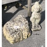 A stone fragment and a reconstituted stone figure of a dog, height 44cm