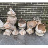 A set of four terracotta lidded garden urns (a.f.), three severely damaged, height 80cm