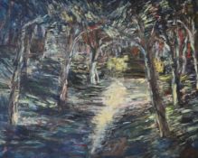 Avner Moriah (b.1953, Israeli) Abstract oil on canvas, Woodland landscape, inscribed verso A. Moriah