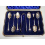 A set of six late Victorian silver Onslow pattern teaspoons and tongs, London & Birmingham, 1891, in