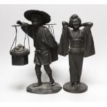 Two Japanese bronzes figures of a Geisha wearing a kimono, cast seal mark, and the second a