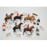 Britains hollowcast hunt series, mounted horses, hounds and fox