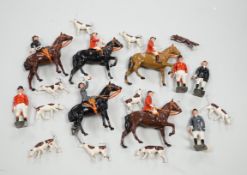 Britains hollowcast hunt series, mounted horses, hounds and fox