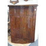 A Victorian mahogany bowfront hanging corner cupboard, width 93cm, depth 49cm, height 126cm