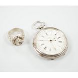 A late Victorian silver open faced keywind chronograph pocket watch, by Weber of Leeds, together
