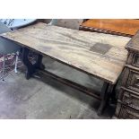 A small 18th century style rectangular elm refectory table, length 137cm, depth 64cm, height 70cm (