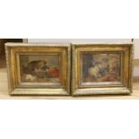 A pair of 19th century chromolithographs, 'Cats and Dogs', 19 x 14cm, ornate gilt frames