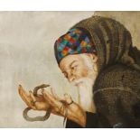 R. Sahil, oil on board, Portrait of a snake charmer, 47.5 x 39cm