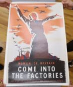 Seven facsimile re-print WWII propaganda posters and a poster of a spitfire