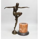 After J. Philipp - an Art Deco style bronze female dancer, 57cm - marble plinth detached