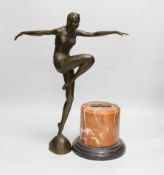 After J. Philipp - an Art Deco style bronze female dancer, 57cm - marble plinth detached