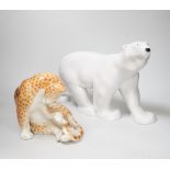 A USSR ceramic leopard and polar bear, latter 25cm high