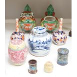 A collection of 20th century Chinese and Japanese ceramics including pair of Imari bottle neck