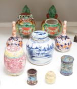 A collection of 20th century Chinese and Japanese ceramics including pair of Imari bottle neck