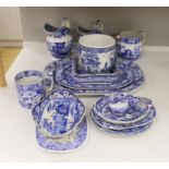 A collection of Victorian blue-printed ceramics, including Spode