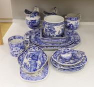 A collection of Victorian blue-printed ceramics, including Spode