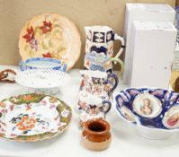 Two boxed Lladro figures and mixed ceramics including a Davenport hydra jug, Keeling & Co hydra jug,