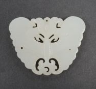 A Chinese white jade butterfly plaque, 6cm
