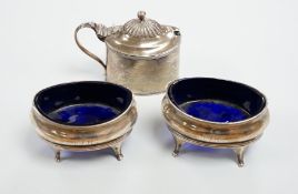 A pair of George III silver oval salts, on splayed legs, Soloman Hougham, London, 1812, length 89mm,