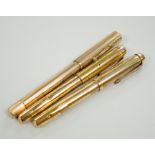 A 9ct gold Waterman fountain pen (missing lever) and two Conway Stewart fountain pens