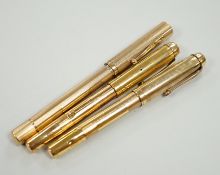 A 9ct gold Waterman fountain pen (missing lever) and two Conway Stewart fountain pens
