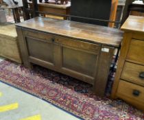 A late 17th century panelled oak coffer, length 123cm, depth 47cm, height 52cm