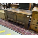 A late 17th century panelled oak coffer, length 123cm, depth 47cm, height 52cm