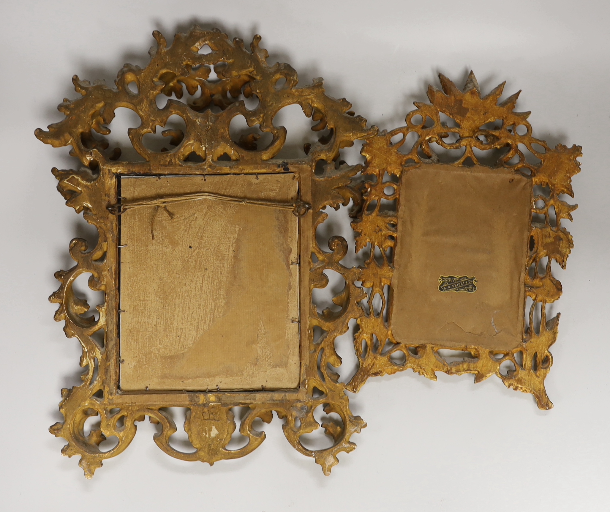 Two Florentine giltwood frames, one carved with leaves and flowers, the largest 41cm x 30cm - Image 2 of 2