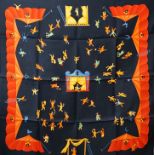 A Bulgari silk scarf, ‘’Girotondo di Marionette, Blue’’, designed by Davide Pizzigoni, 86cms.