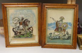 Two early 19th century hand coloured tinsel prints, St George and The Dragon and Mr Cooper as