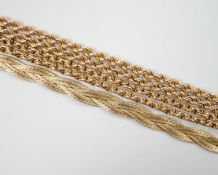 A modern 375 interwoven necklace, 41cm and two other smaller 9ct chains, 24.3 grams.