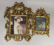 Two Florentine giltwood frames, one carved with leaves and flowers, the largest 41cm x 30cm