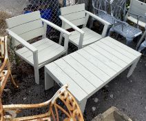 A Laura Ashley painted teak rectangular garden coffee table, length 124cm, depth 60cm, height 42cm