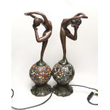 A pair of Tiffany-style bronzed resin figural table lamps 51cm