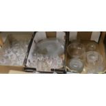 A quantity of mixed cut and moulded glass including beakers, bowls and a set of six fish shaped