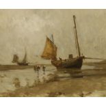 E. Trigoulet. French Impressionist oil on canvas, Coastal scene with moored boats, signed, 53 x