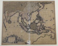 Nicolas Visscher, hand coloured engraving, India Orientalis, Map of Borneo and India, 55 x 46cm