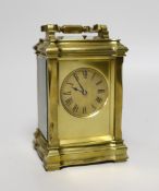 A brass repeating carriage clock by Richard & Co., with Roman numerals, 17cm high