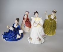 Seven Royal Doulton figurines and three Coalport figurines,