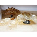 Two amber glass frilled table centrepieces, one with Murano label to the base and a pair of