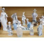Ten Lladro figurines (boxed), tallest 36cm high