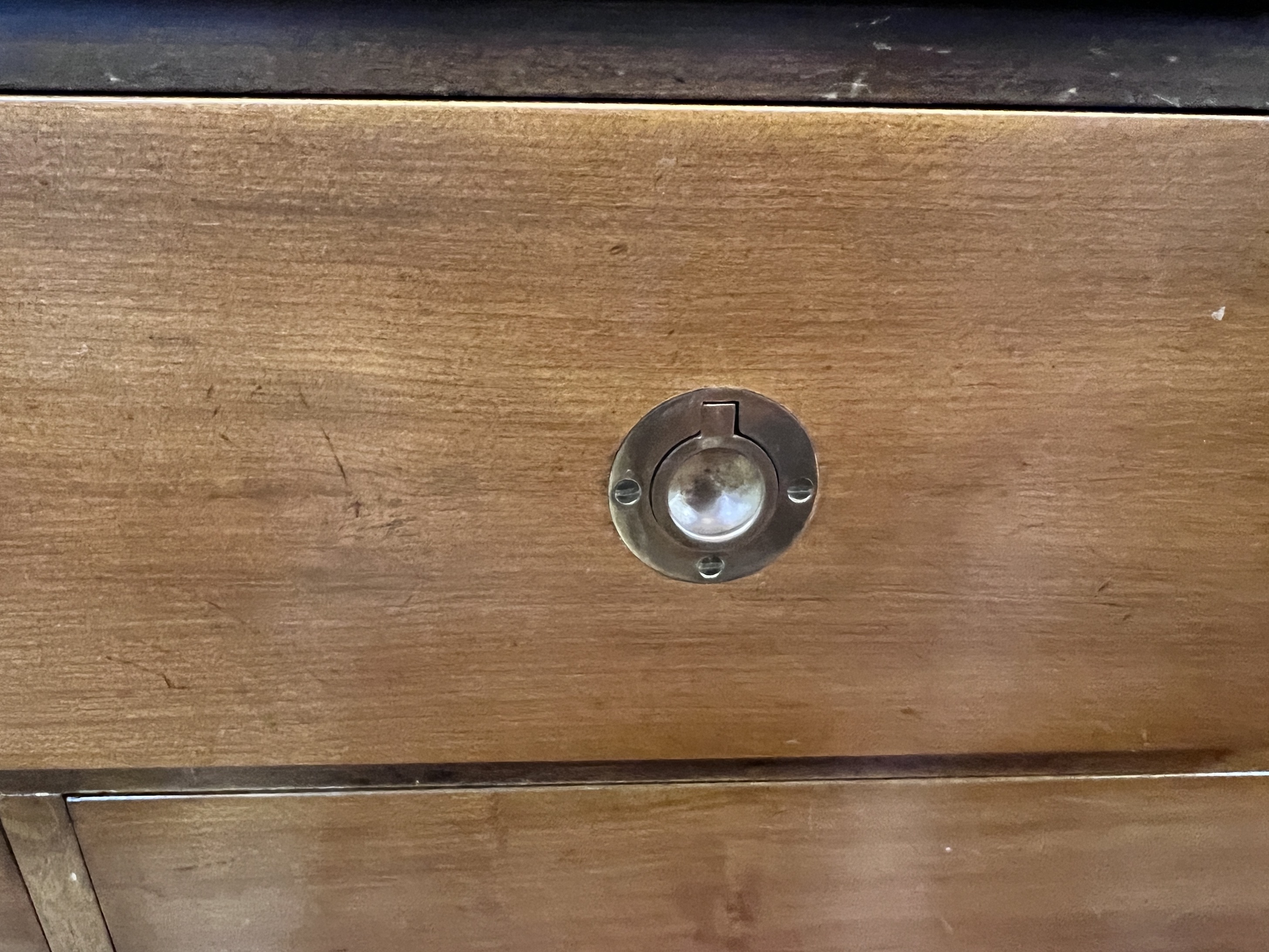 A reproduction mahogany military style dresser fitted seven small drawers, with recessed brass - Image 4 of 4