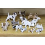 Thirteen Royal Copenhagen, B&G and other models of dogs and a cat, the largest 17cm wide