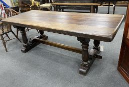 An early 20th century French oak and ash rectangular farmhouse refectory table, length 220cm,