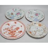 Three 18th Chinese export porcelain plates, 23cm and another plate U