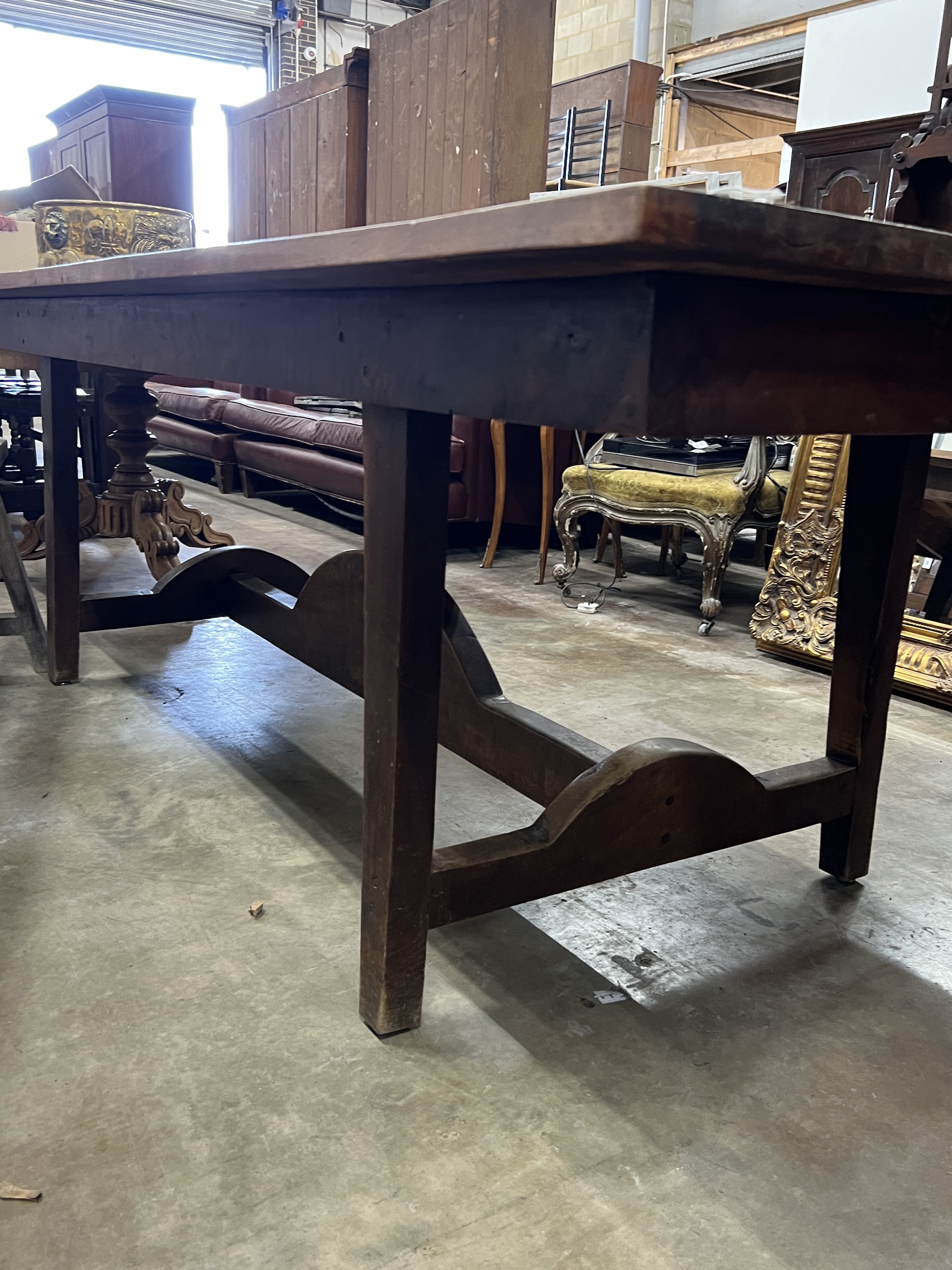 An early 20th century French cherry rectangular kitchen table, length 224cm, depth 100cm, height - Image 4 of 4