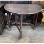 A small 18th century oak gateleg table, width 90cm, length 118cm extended, height 70cm