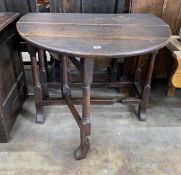 A small 18th century oak gateleg table, width 90cm, length 118cm extended, height 70cm
