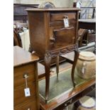 A late 19th century French marble top walnut bedside cabinet, width 40cm, depth 34cm, height 84cm