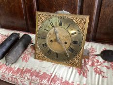 A late 18th century eight day longcase clock movement, the 11in. square brass dial inscribed John